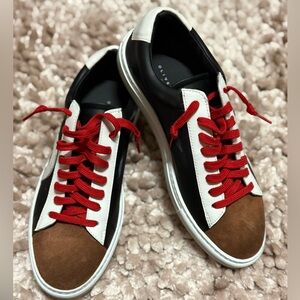 Oliver Cabell Men's Black, White, and Tan Sneakers with Red Laces